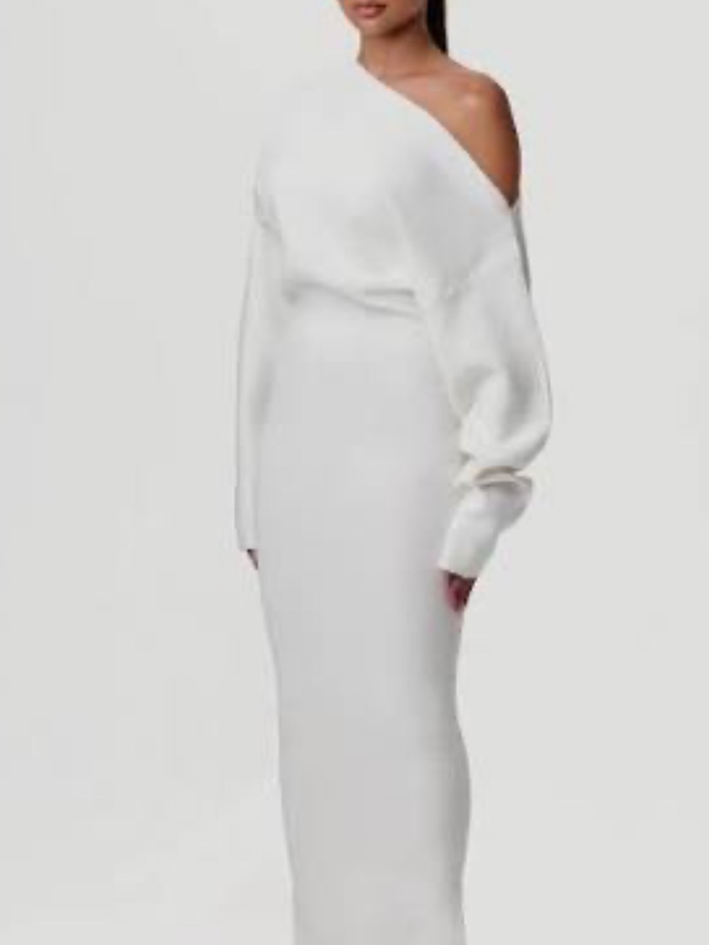 naked wardrobe White One-Shoulder Balloon Sleeve Maxi Dress